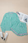 Green Stripe Contrast Ricrac Trim Long Sleeve Shirt Drawstring Ruffled Pajama Short Set