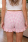 Sky Blue Gingham Print Ruffle Striped Detail Lace Tie Shorts