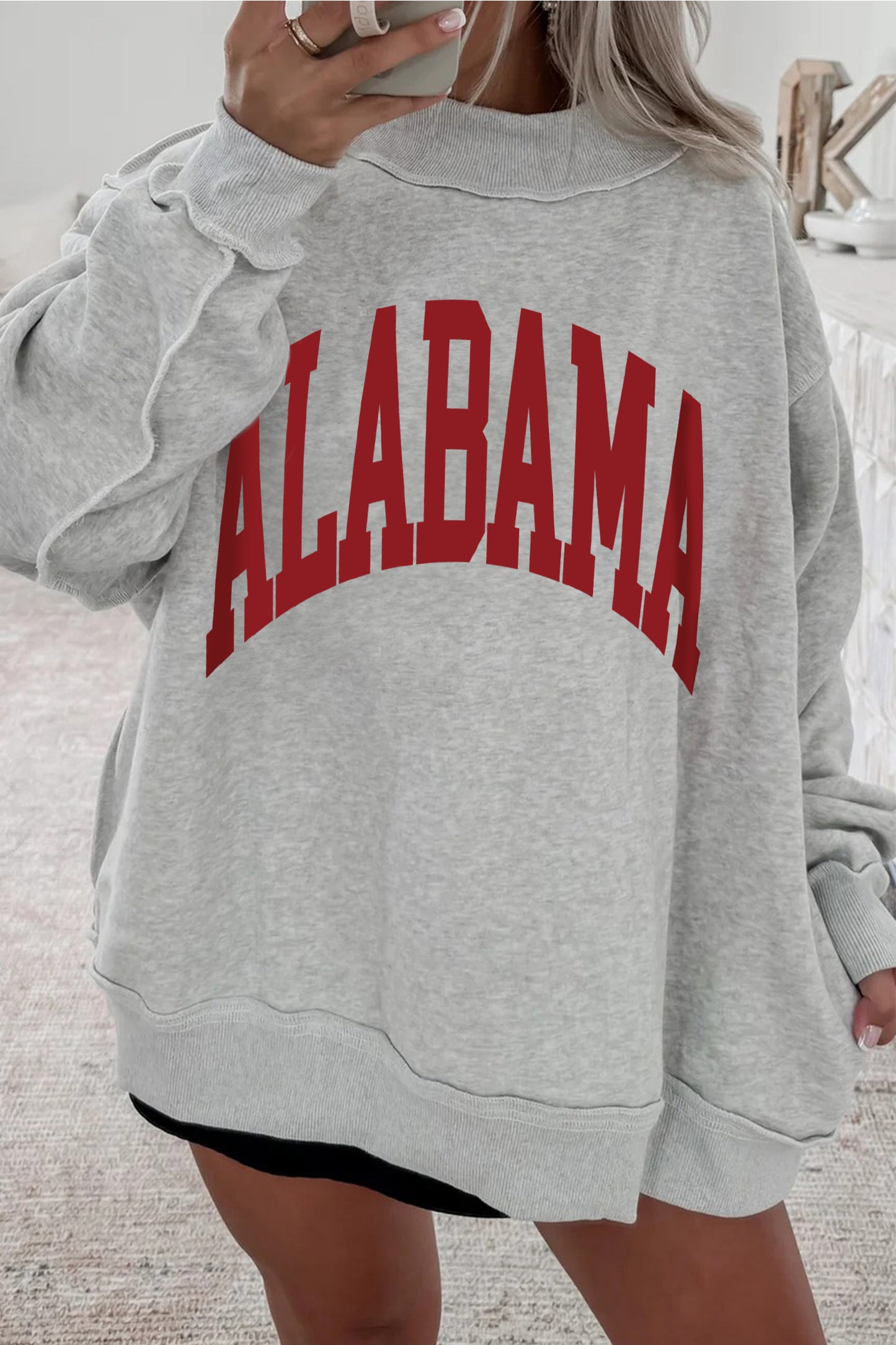 Light Grey MS Reversible Printed Ribbed Patchwork Mock Neck Sweatshirt