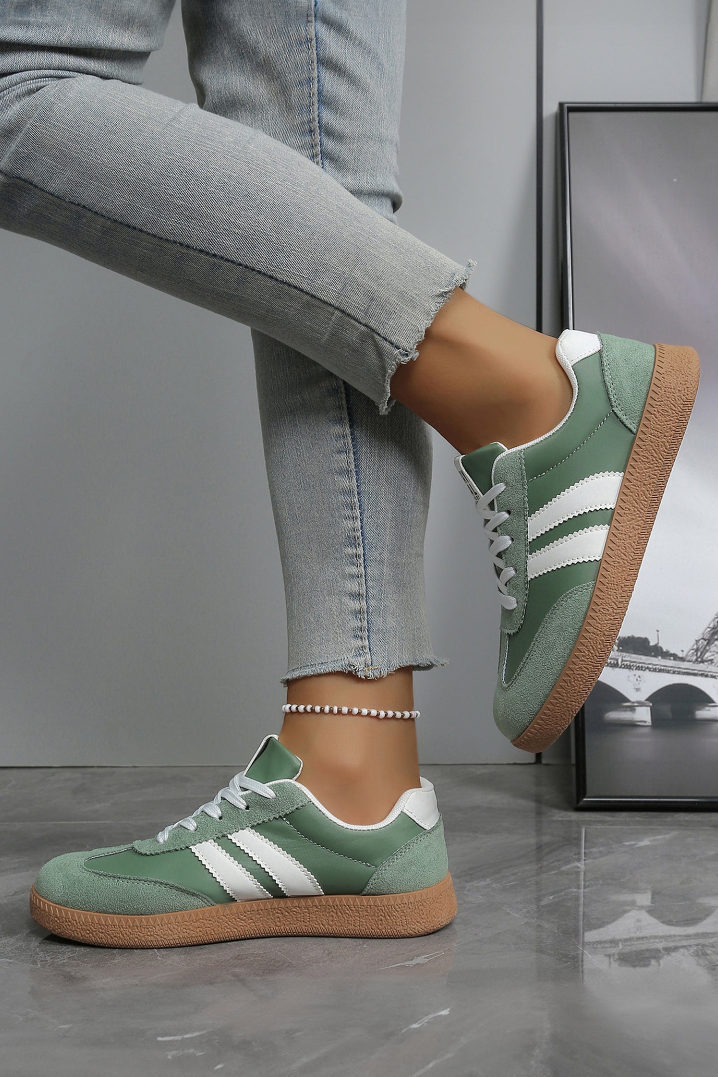 White Varsity Color Block Patchwork PU Leather Lace Up Shoes