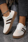 White Textured Woven PU Leather Leopard Patchwork Flat Sneakers