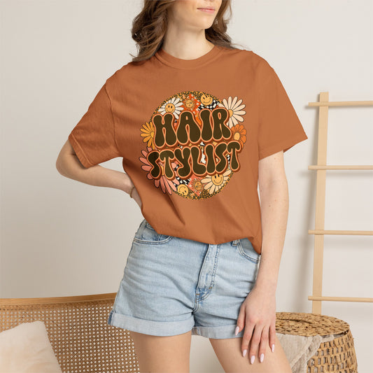 Hair Stylist T-Shirt — Retro Floral ‘Hair Stylist’ Tee