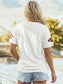 White Sequin Rugby Bow Print Round Neck Casual Shift Tee