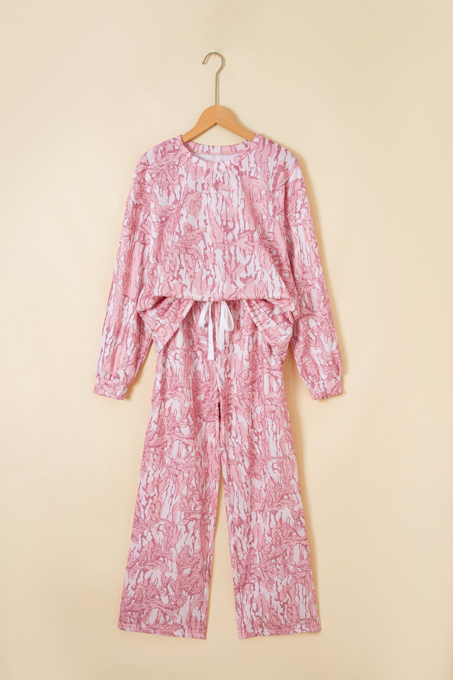 Multicolour Abstract Floral Print Loose Pullover Drawstring Pants 2pcs Set