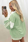 Smoke Green Striped Color Block Pullover Top Drawstring Shorts Set