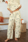 Beige Duck Print Short Sleeve Top Pocket Pants 2pcs Casual Set