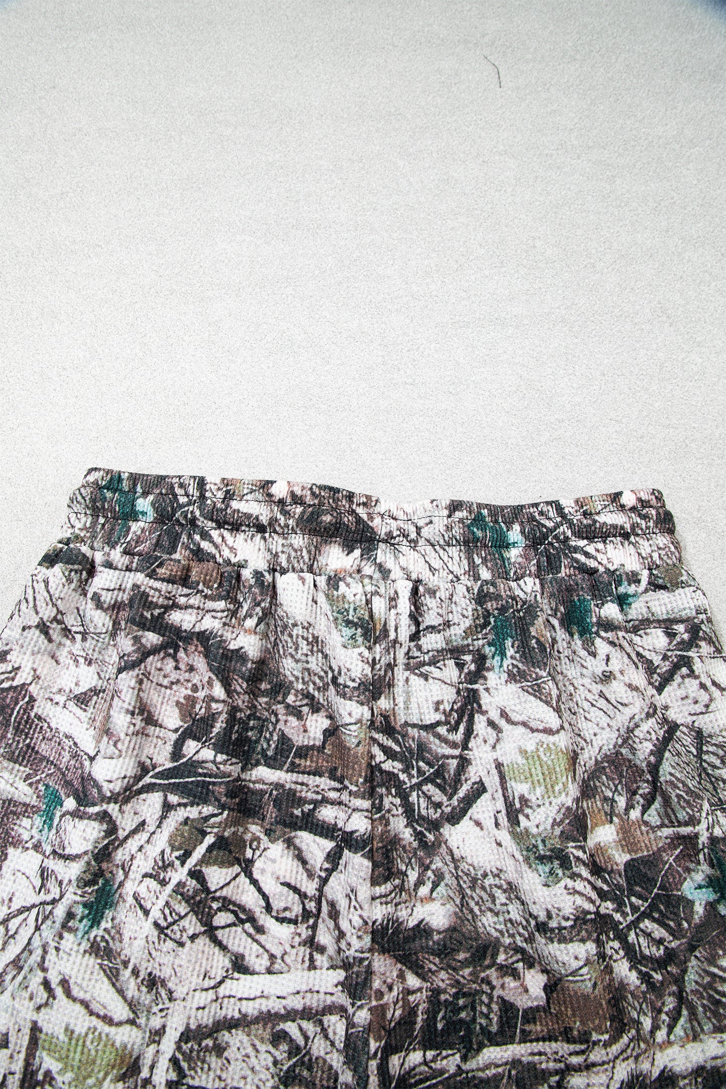 Brown Camo Long Sleeve Top Elastic Waist Shorts Two Piece Set