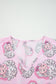 Pink Santa Claus Print V Neck Tee Drawstring Pants 2pcs Lounge Set