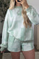 Sky Blue Patchwork Floral Print Drop Shoulder Baggy Pullover Drawstring Shorts Set