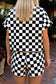 Pink Checkered Print Color Block Trim Mock Neck Short Set