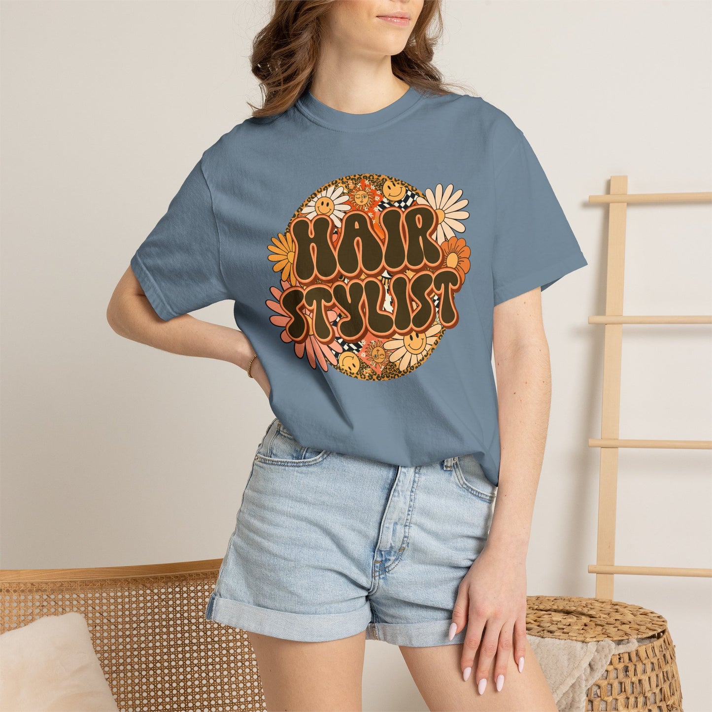 Hair Stylist T-Shirt — Retro Floral ‘Hair Stylist’ Tee