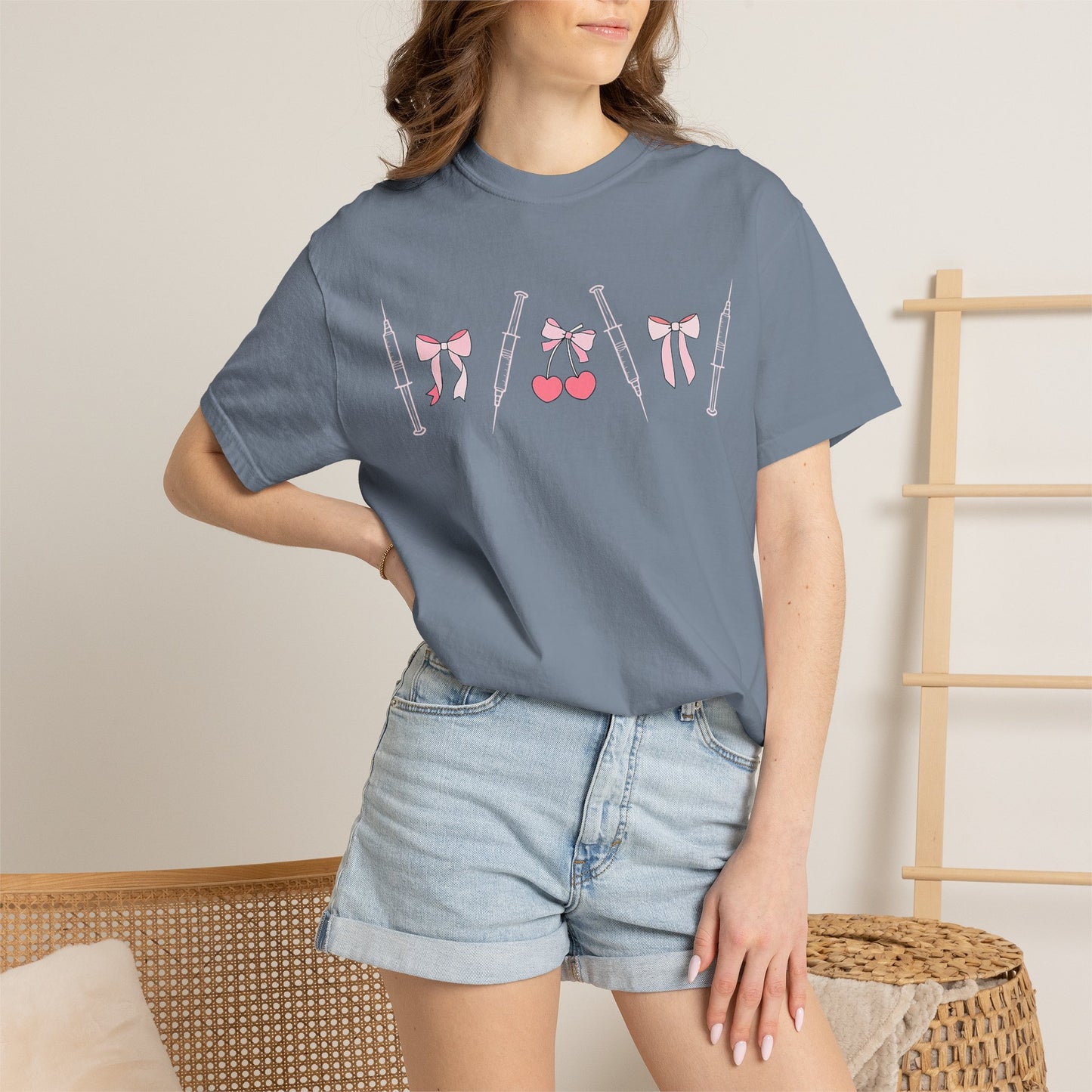 Injector & Cherry Design T-Shirt — Cute Pink Bows & Cherries Injector Tee
