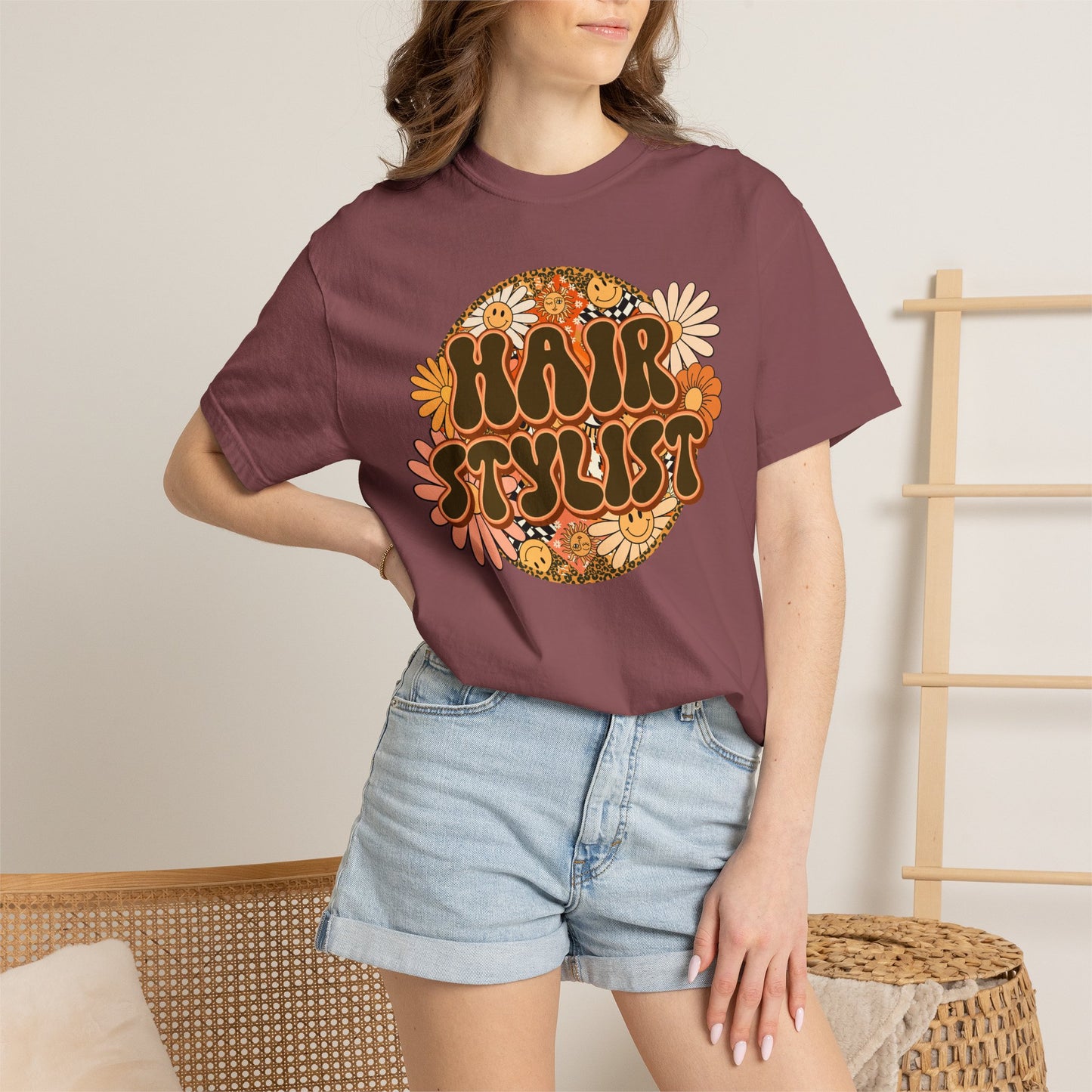 Hair Stylist T-Shirt — Retro Floral ‘Hair Stylist’ Tee