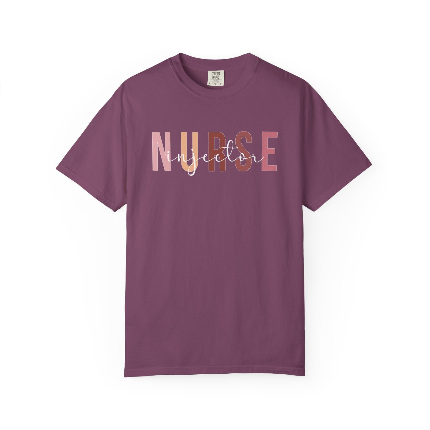 Nurse Injector Vibes Garment-Dyed T-Shirt — 'NURSE' Pastel Block & Script Design