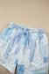 Sky Blue Patchwork Floral Print Drop Shoulder Baggy Pullover Drawstring Shorts Set