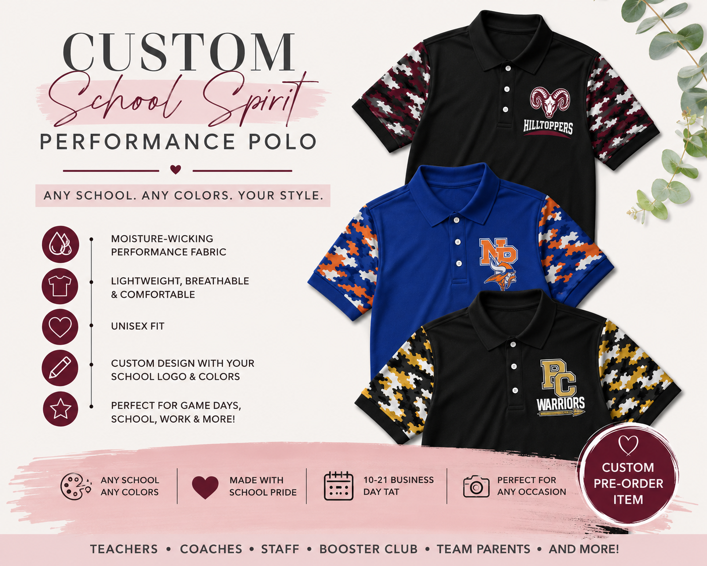 Custom School Spirit Performance Polo
