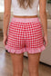 Sky Blue Gingham Print Ruffle Striped Detail Lace Tie Shorts