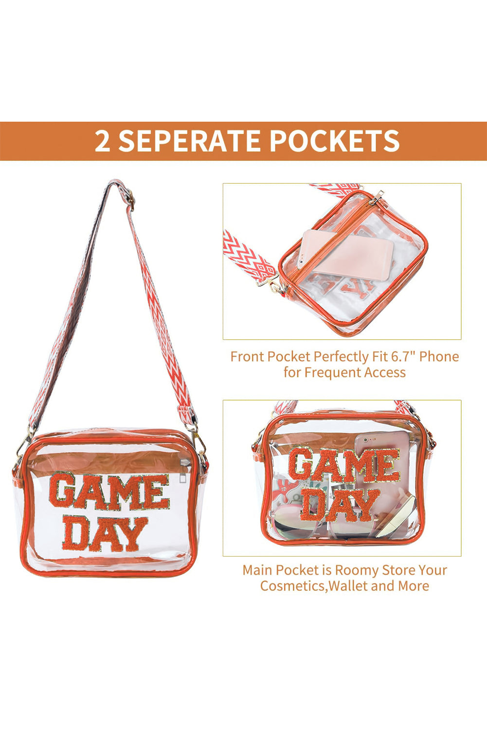 Black Clear PVC GAME DAY Summer Fashion Single Shoulder Bag
