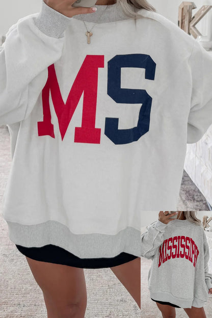 Light Grey MS Reversible Printed Ribbed Patchwork Mock Neck Sweatshirt