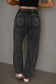 Black Mineral Wash Raw Seam Drawstring Elastic Waist Barrel Pants
