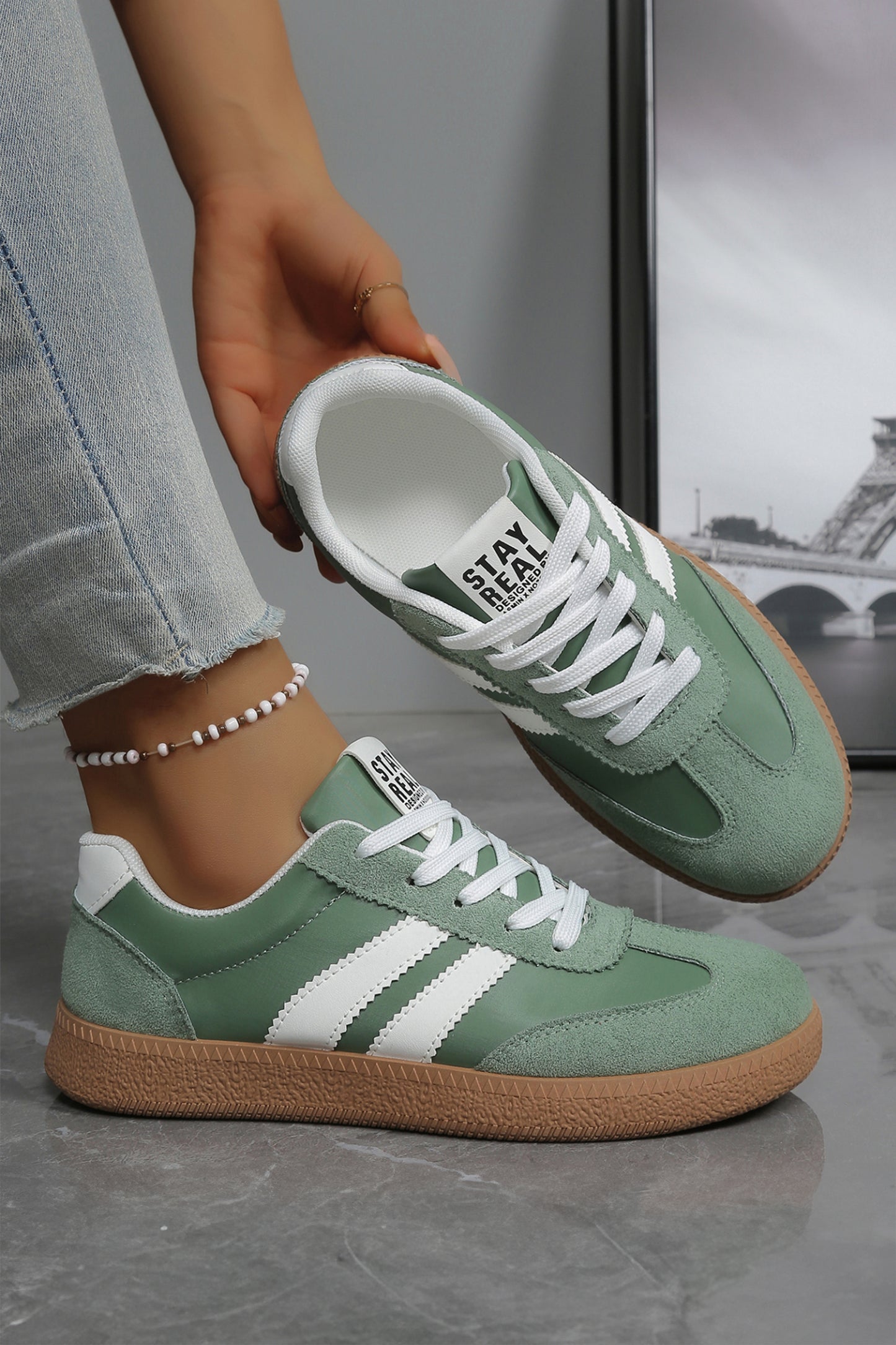 White Varsity Color Block Patchwork PU Leather Lace Up Shoes