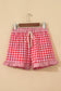 Sky Blue Gingham Print Ruffle Striped Detail Lace Tie Shorts