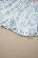 Sky Blue Floral Print Striped Detail Long Sleeve Top Ruffle Hem Shorts 2pcs Set
