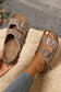 Medium Grey Retro Double Buckle PU Leather Faux Suede Platform Slippers