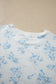 Sky Blue Floral Print Striped Detail Long Sleeve Top Ruffle Hem Shorts 2pcs Set