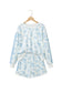 Sky Blue Floral Print Striped Detail Long Sleeve Top Ruffle Hem Shorts 2pcs Set